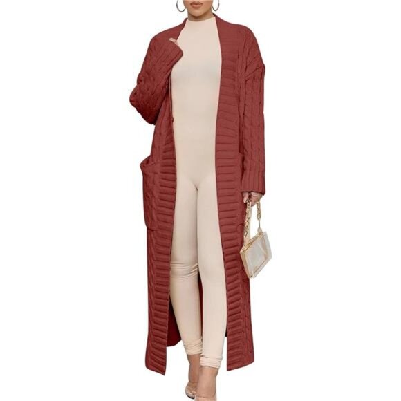 Womens Long Cardigan Sweaters Trendy Rust Red - Picture 2 of 5